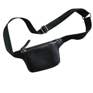 Vintage Black Faux Croc Leather Belt Bag Unisex